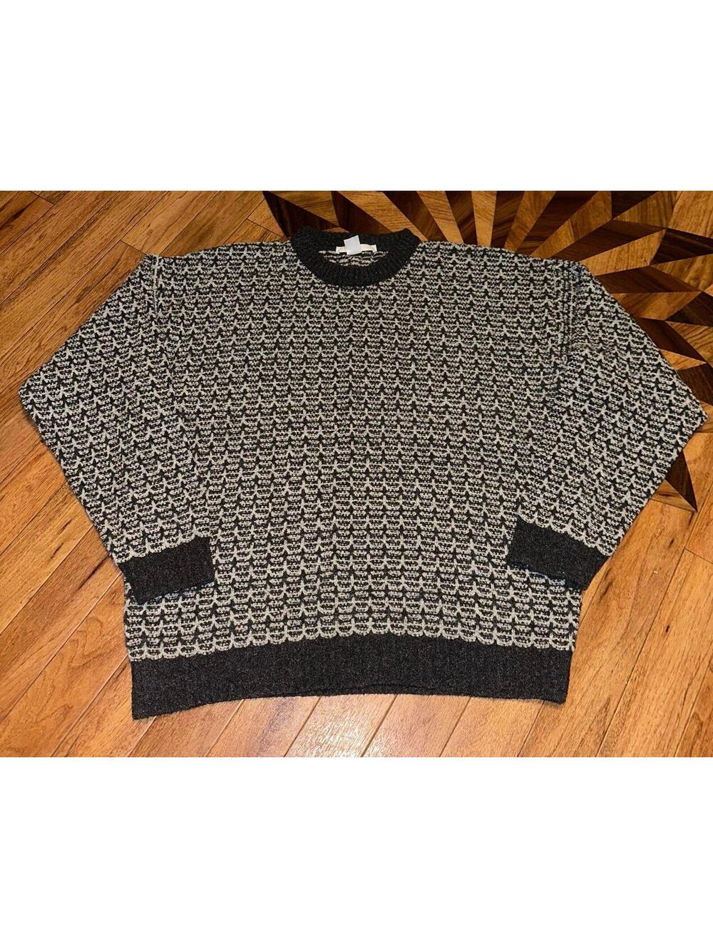 Perry Ellis Knit Lambswool Mens Sweater Gray Size Large Made in Italy